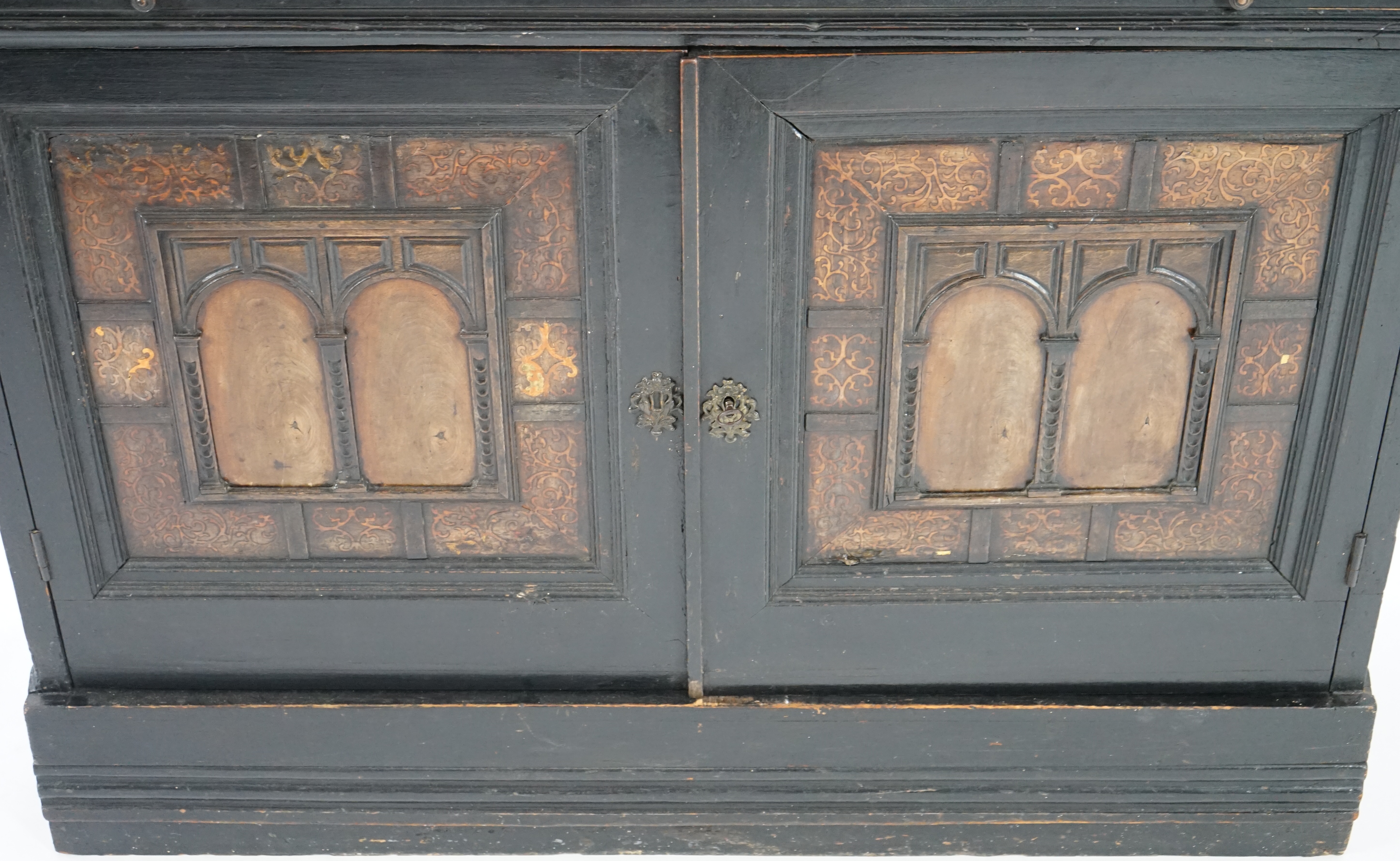 An 18th century and later Dutch walnut ebonised and marquetry inlaid collector's cabinet on stand